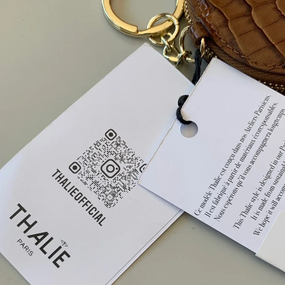 THALIE Paris Brown Croc-Embossed Keychain Wallet